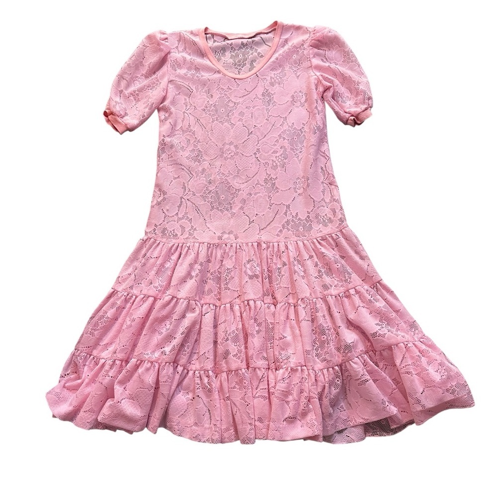 1980s pink drop waist lace dress, medium